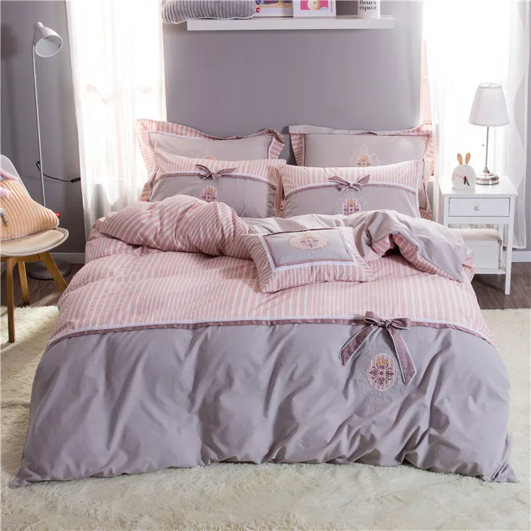 
Bettyfly ties Teen Girls Embroidery Cartoon, 100% Cotton Princess Lace Duvet Set, Kids Bedding Sets Pink Twin Size 