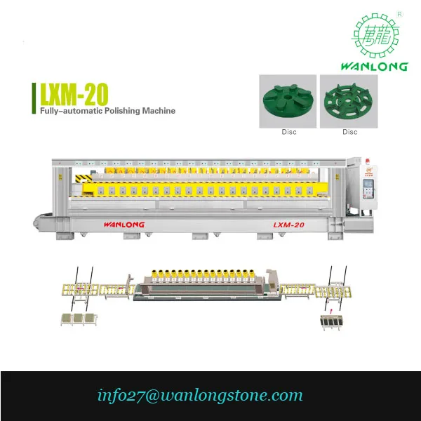 Wanlong 6,8,10,12,16,20 polishing heads automatic line polisher for granite slab, manufacturer price