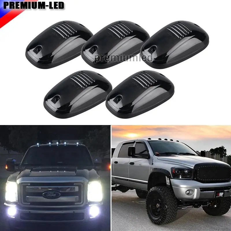 
5pcs Smoked Lens 6000K Xenon White LED Cab Roof Top Marker Running Lights For Truck SUV 4x4 (For Chevy Ford Dodge GMC, etc) 