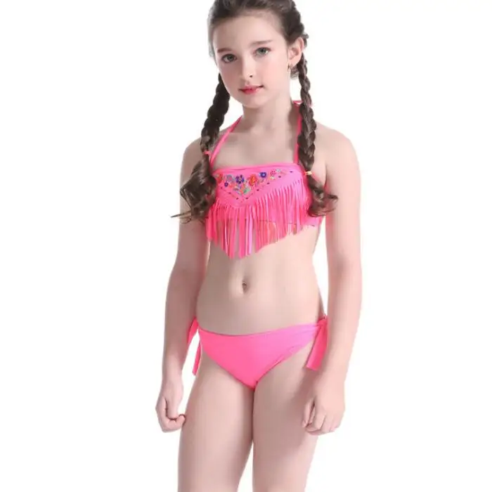 
High Quality Summer Kids Swimwear Gril Two Piece Swimsuit Bathing Suits G-String Bikini Children Lovely Thong Bikini 