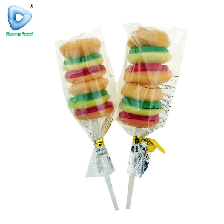 Halal double hamburger soft gummy lollipop supplier