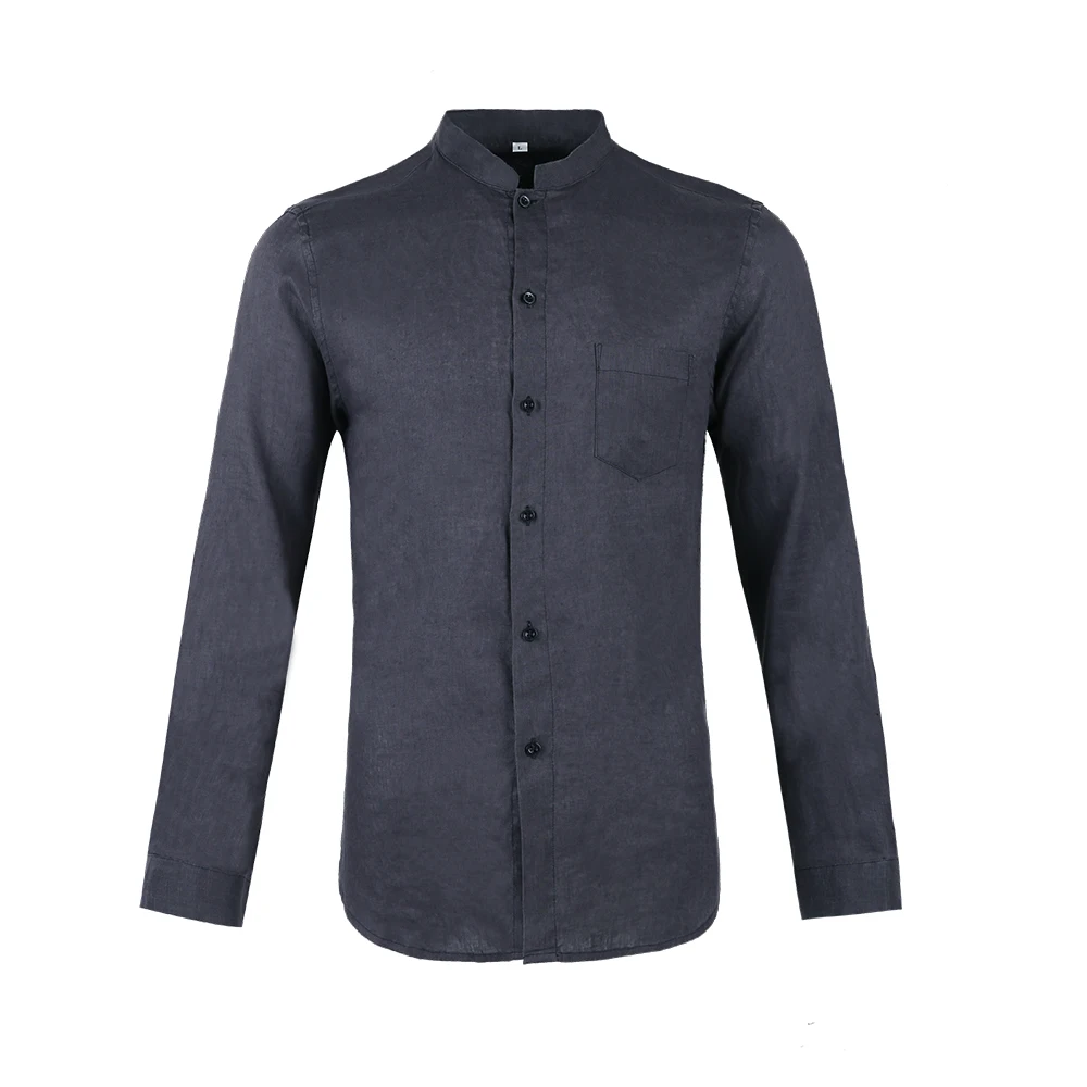 Индивидуальные Высококачественные льняные однотонные повседневные рубашки с длинным рукавом для мужчин