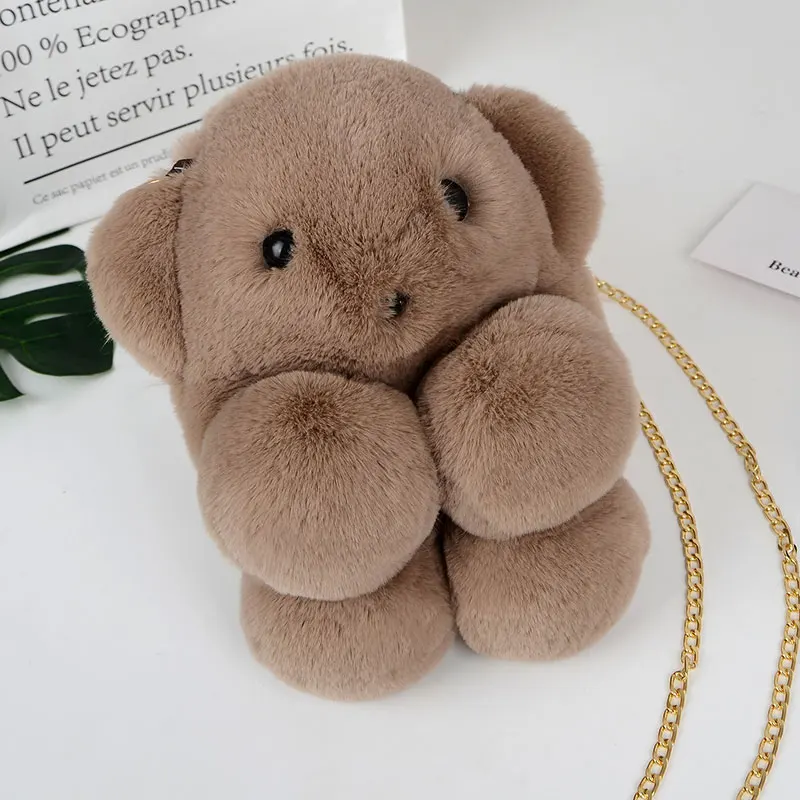 Лидер продаж плюшевая меховая сумка с медведем через плечо милые стильные сумки для
