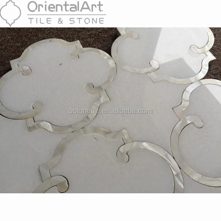 Pure white marble and mother of pearl mix water jet mosaic bathroom wall tiles