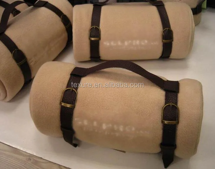 Plain 50'x60' Anti-pilling Polar Fleece Blankets with Leather Straps