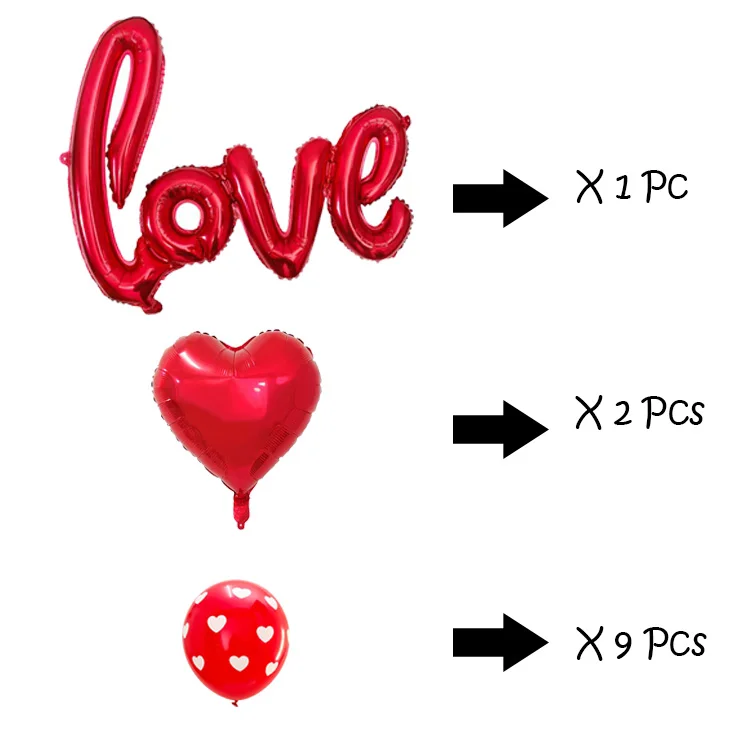 Свадебных мероприятий и вечеринок Красный подключен любовное письмо шарик из фольги в форме 12 дюймов принт Топ белого цвета с сердечками и воздушных шаров из латекса