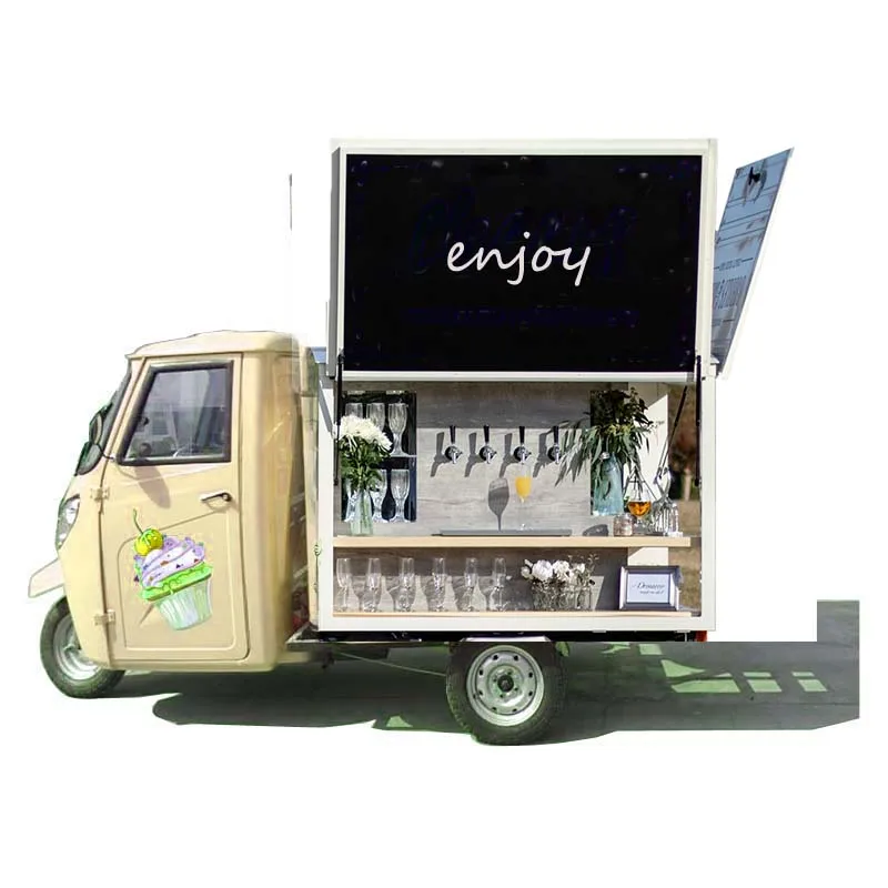 3 Wheel Piaggio Ape Food Truck With Full Kitchen Equipment Electric Tricycle Food Cart For Sale