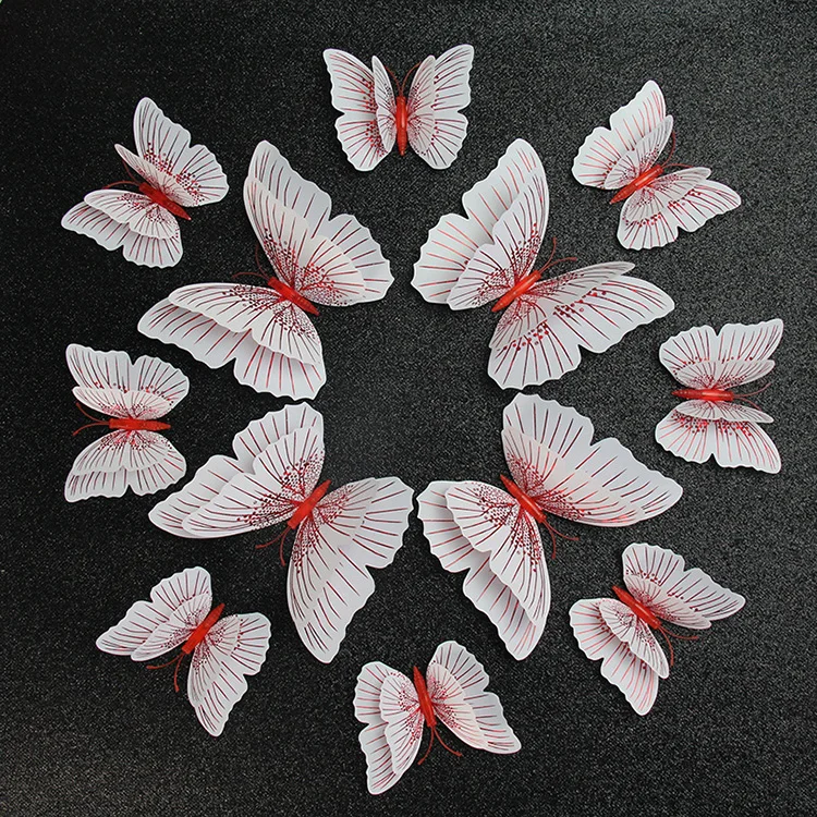 Realistic PVC 12 Pieces double wings 3d butterfly stickers for home decoration and wedding decoration