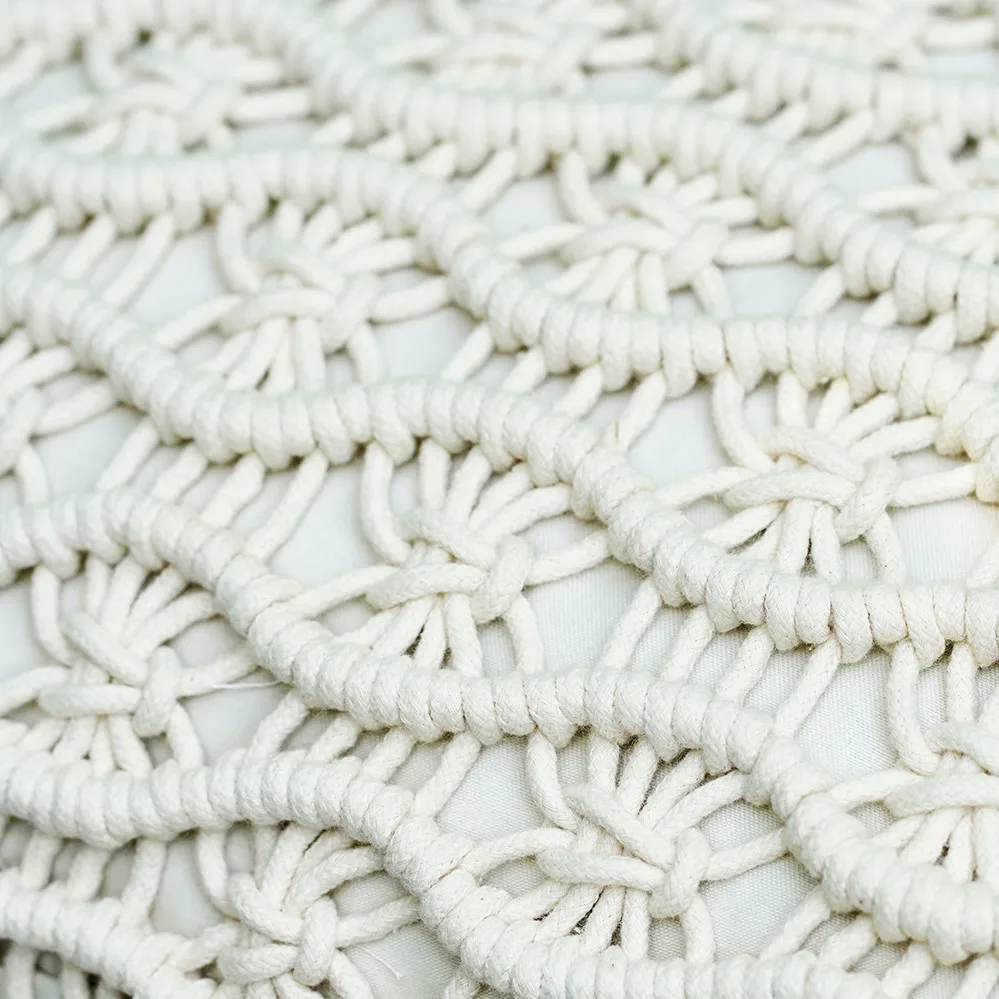 Solid Hand Knitting Lolita Crochet Throw Pillow Cover Cushions Macrame Trim Decoration Round Pillow Case Insert Included