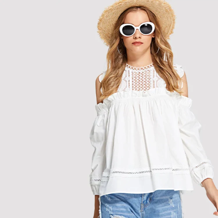 Apparel Summer Blusas Off Shoulder Ladies Elegant White Lace Woman Blouse Tops