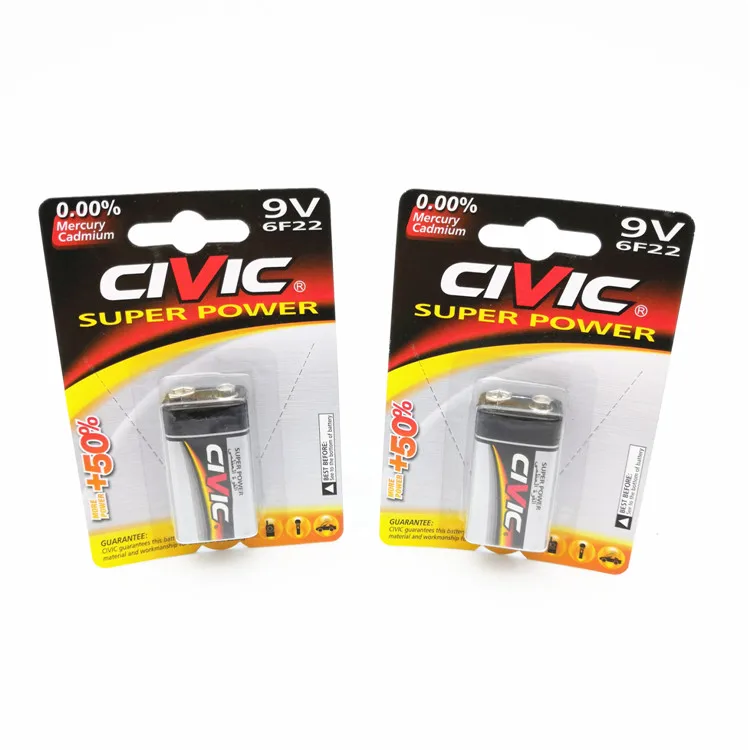 1.5V 6F22 9V Battery Zinc Carbon for Flashlight Blister Card Civic 26 Hours