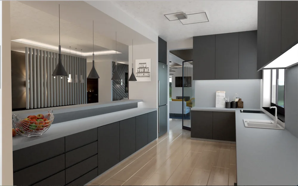 Handle free modern design matt finish lacquer kitchen cabinet with wooden island