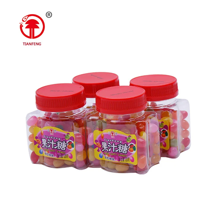 Bulk sale bottle gummy candy shaped jelly beans fruity tasted gummy candy for sale in red jar