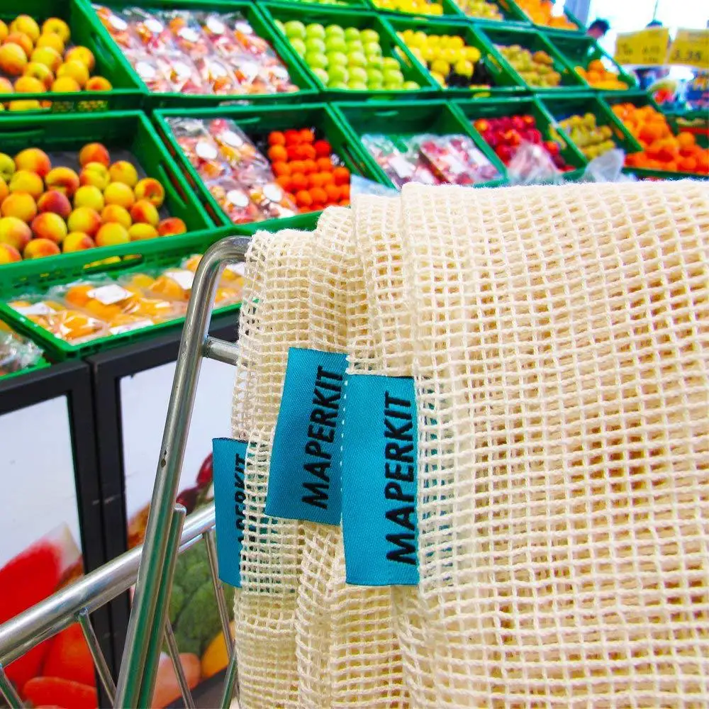 Simple Ecology washable and reusable Cotton Mesh Produce Bag for vegetable and fruit