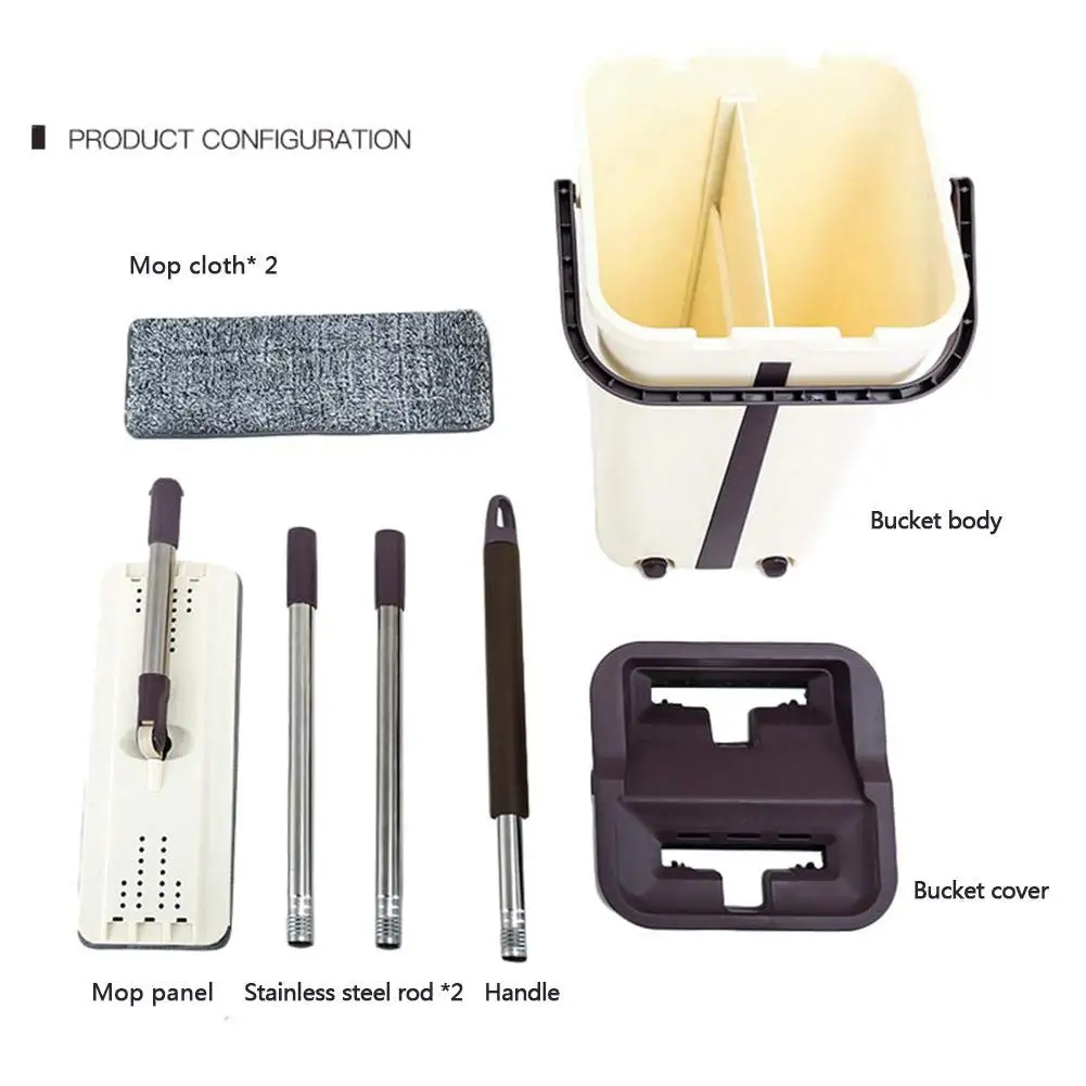 Flat Squeeze Mop and Bucket Hand Free Wringing  Pads Wet or Dry Usage on Hardwood Laminate Tile Floor Cleaning Microfiber Mop