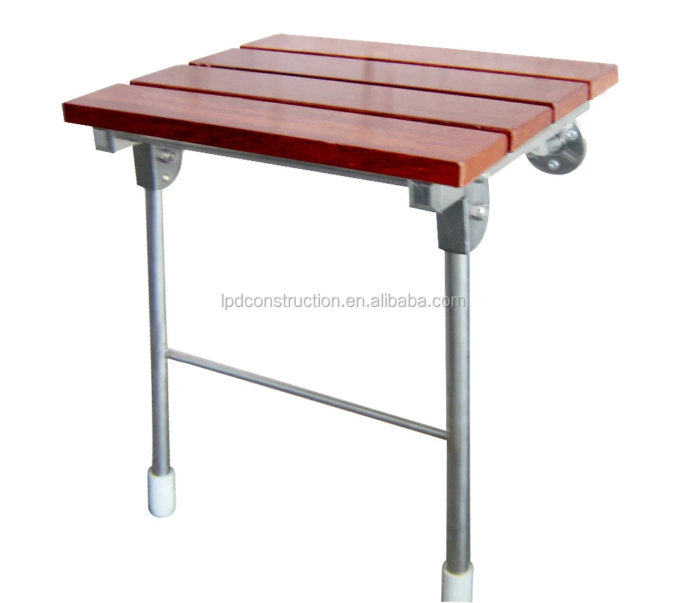 Wall Mount Solid Wood Stainless Steel Bracket Folding Shower Seat Fold up Bathroom Sauna  Bench