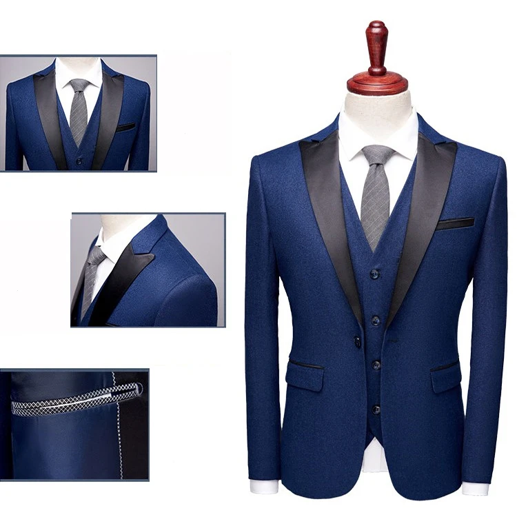 Tailored Italian Fabric With Suit Cover Three Piece Coat Pants Man Business Suit
