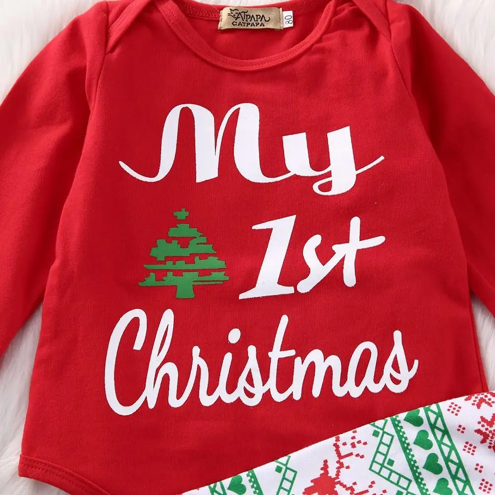 Hao Baby Christmas With Red Ha Coating The Toddler Deer Head Printed Pants Infant Long Letter Suit