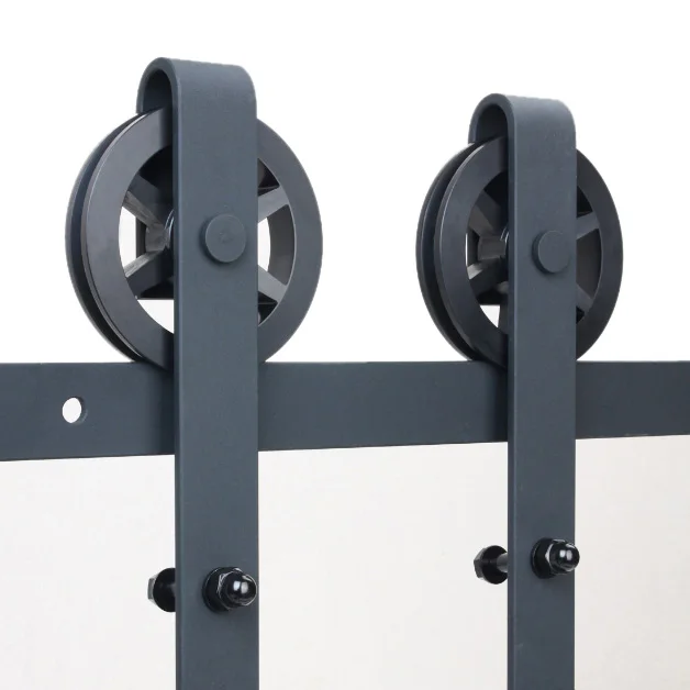 Chrome Factory Black Customized Size Sound Proof Metal Steel Sliding Barn Door Hardware Roller Rails Kit