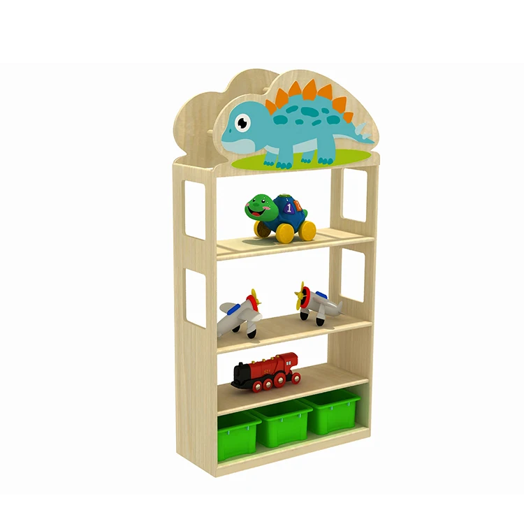 Dinosaurs World style kindergarten kids wooden furniture toy storage for indoor playground