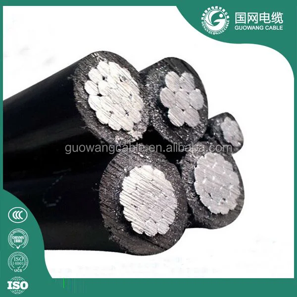 Overhead power transmission 4*25mm 4*16mm 4*50mm 4*95mm quadplex  pvc insulated cable abc cable