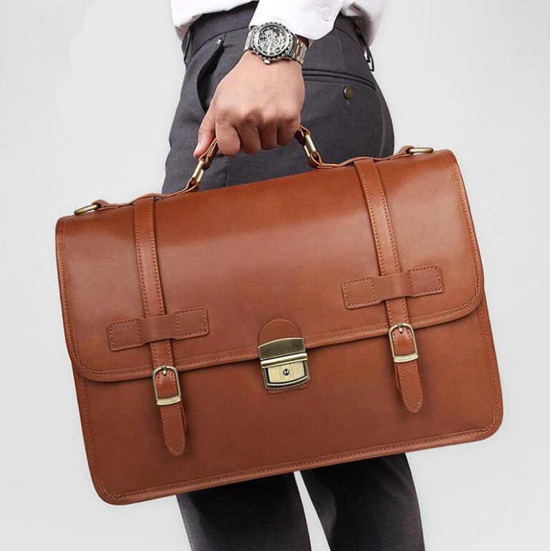 Dreamtop DTC470 Жесткий стильный коричневый деловой портфель из натуральной кожи винтажный роскошный с замком для