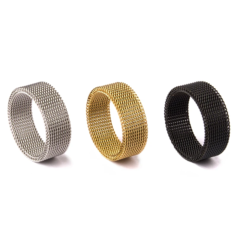 High Quality Fashion 316l Stainless Steel Rings Silver Gold Black Mesh Retro Punk Gothic Ring Mens