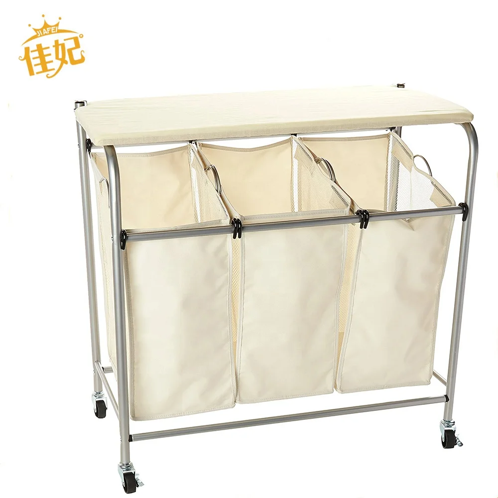 2019 best selling 600D oxford fabric home folding Service Hotel wheeled laundry cart with ironing board