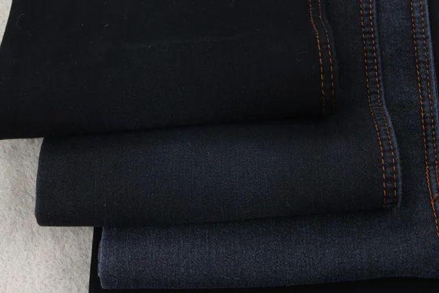 Black color and black backside chambray denim fabric for woman skinny jeans in cheap price