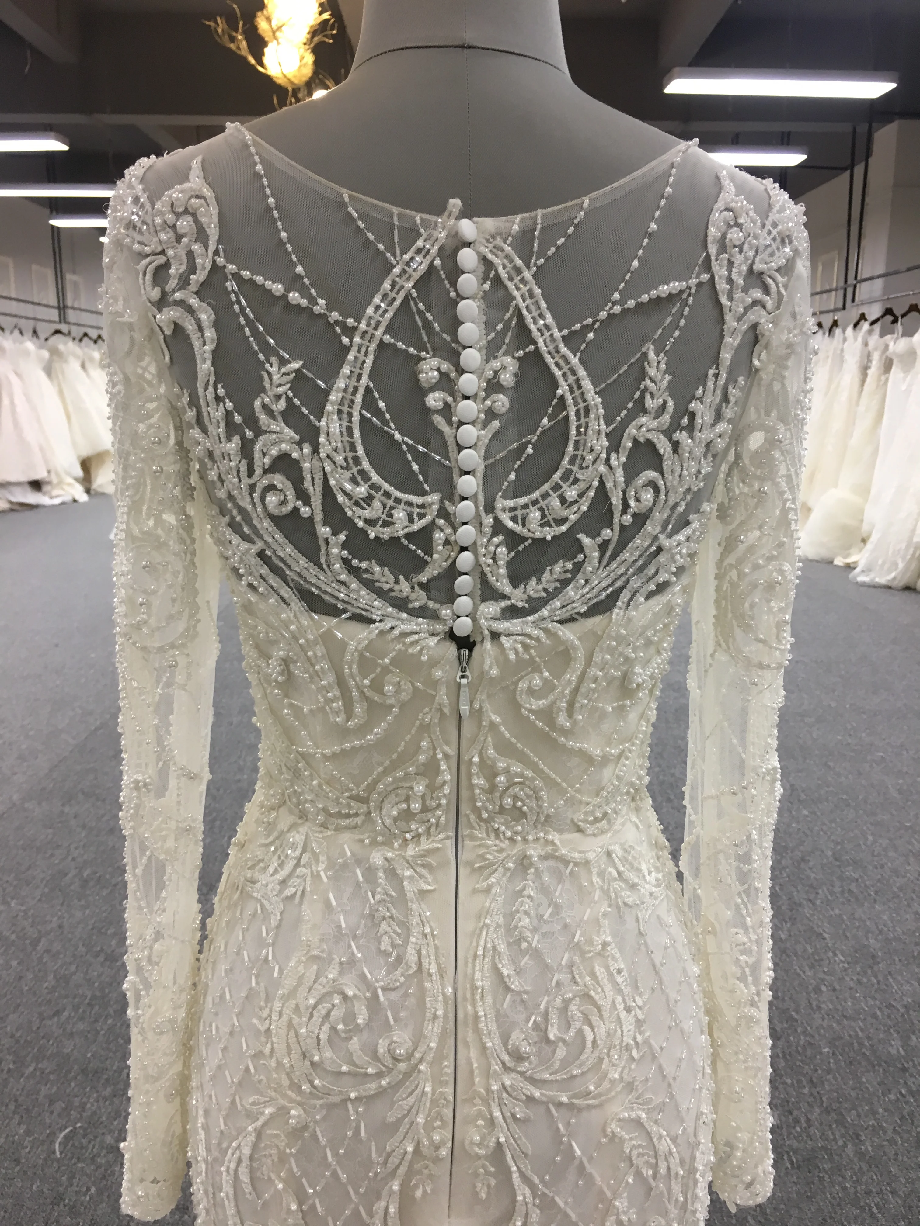 Arabic Wedding Gowns Long Sleeve Luxury Lace Mermaid Muslim Wedding Dress WT378