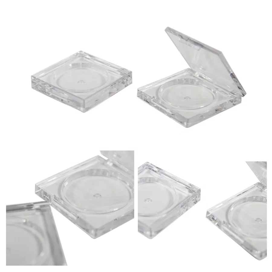 Factory wholesale transparent square empty makeup packaging plastic compact case blusher container for blush