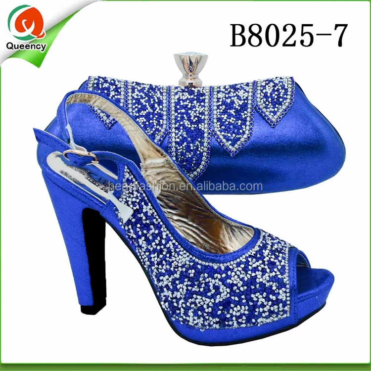 B8025 Queency Italian Design African Ladies Evening Shoes and Bags Set with Stones for Women Wholesale