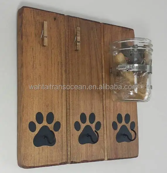 Wood Paw Print Dog Treat, Leash Wall Rack and Picture Holder Home Decor
