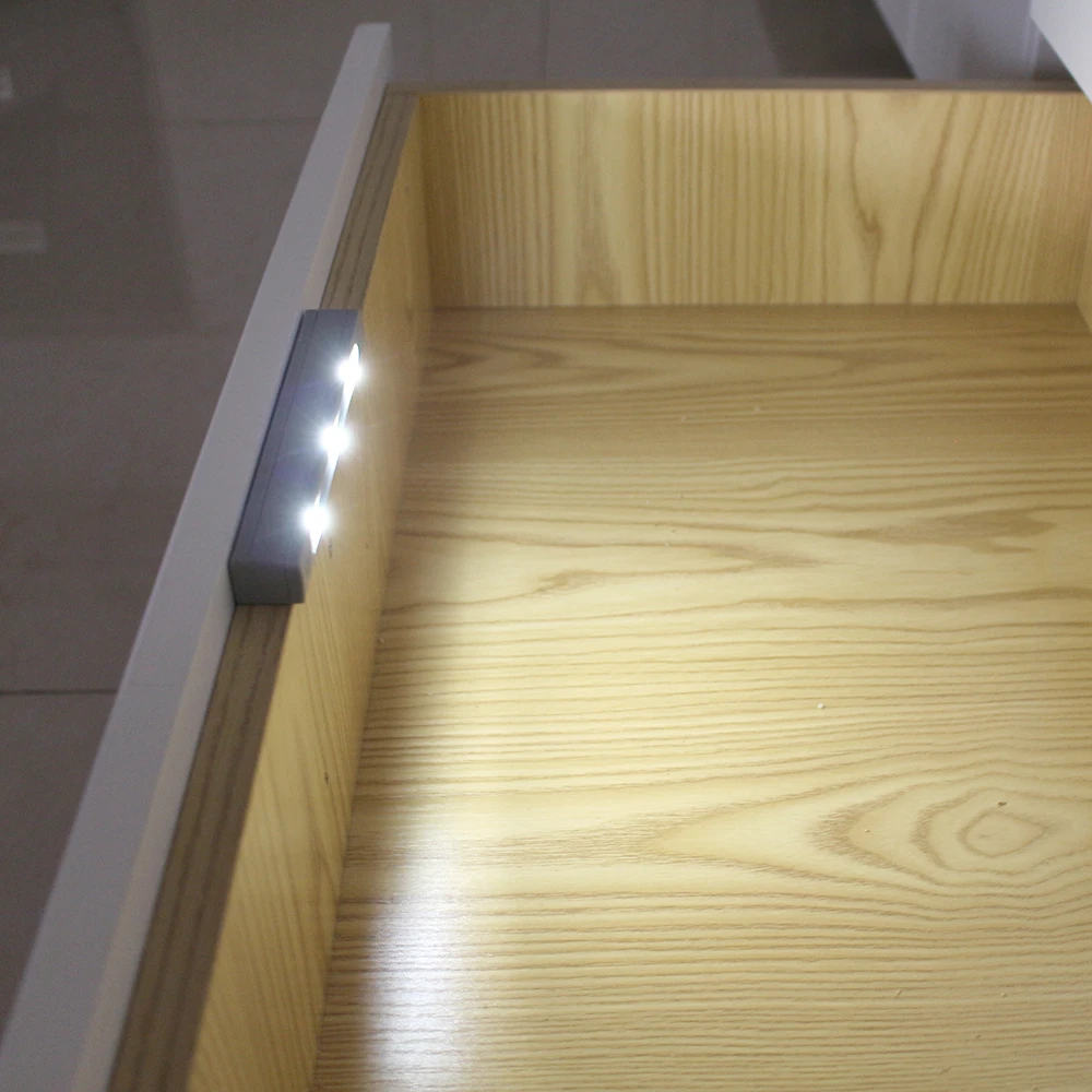 3-LED Wireless LED Drawer Light Stick-on Anywhere 0.3W Vibration Activated LED Light for Drawer