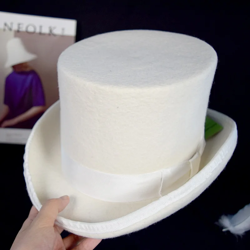 fashion 100% australia wool felt black ,white ,purple satin lined formal top hat royal top hats