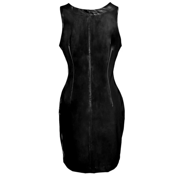 Wholesale Good Quality Dress Women PVC Dress Lady Black Leather Dress