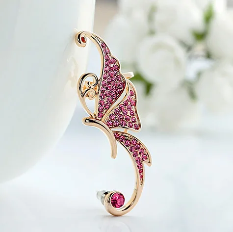 New design korean butterfly  elegant charm earring fashion jewelry full  diamond crystal clip earring  insect shaped earring