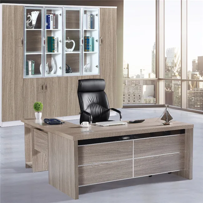 Modern computer desk target MDF/MFC chipboard luxury office furniture with side cabinet with drawer office counter table design