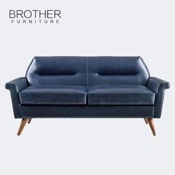 china modern living room nordic Navy Blue 2 seater sofas genuine leather sofa wholesale