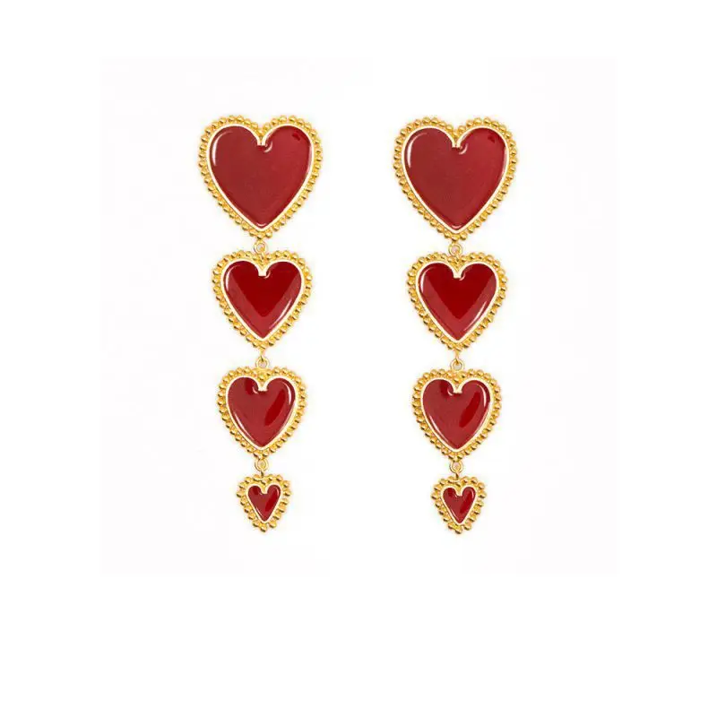 YSER-19631 Fashion Vintage Jewelry Earrings with Long Drop Heart Red Earrings for Women