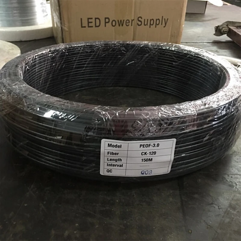 
big diameter plastic 3.0mm end glow fiber optic cable with black jacket for sauna 