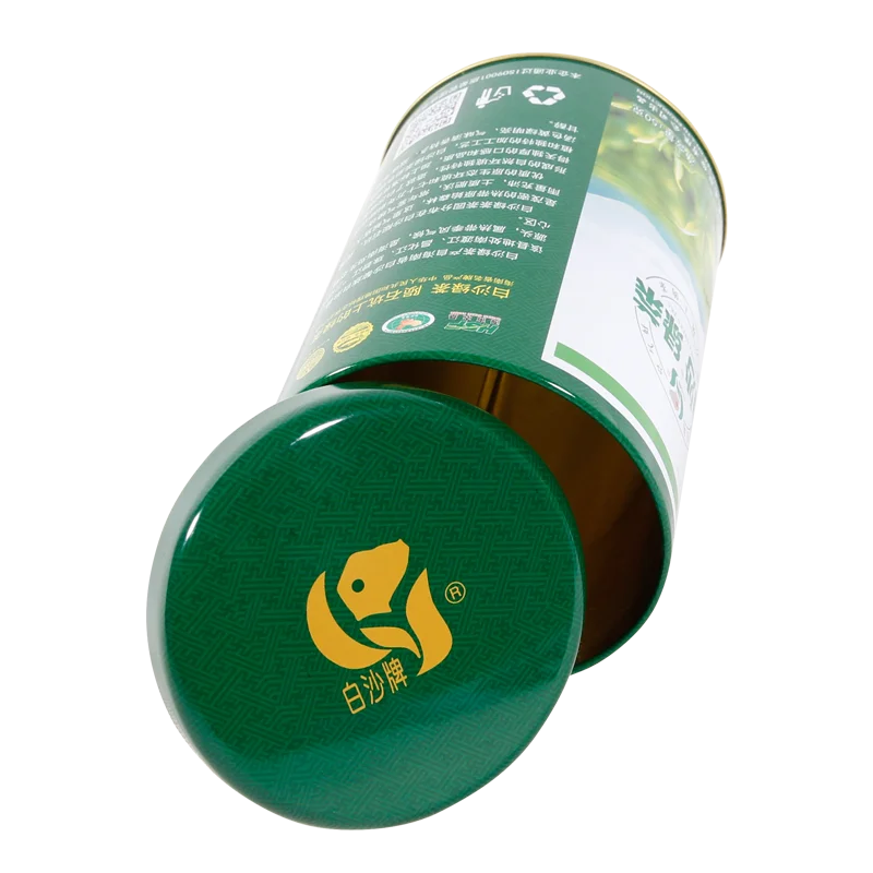 Custom printing design food grade plug lid round green tea tin container