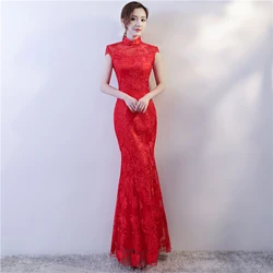 Haofei China custom made High quality traditional embroidered red lace chinese wedding dress