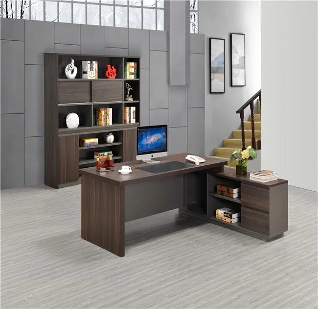 Modern fashion best executive office desk MDF/MFC melamine commercial furniture l shaped black oak wood home desk