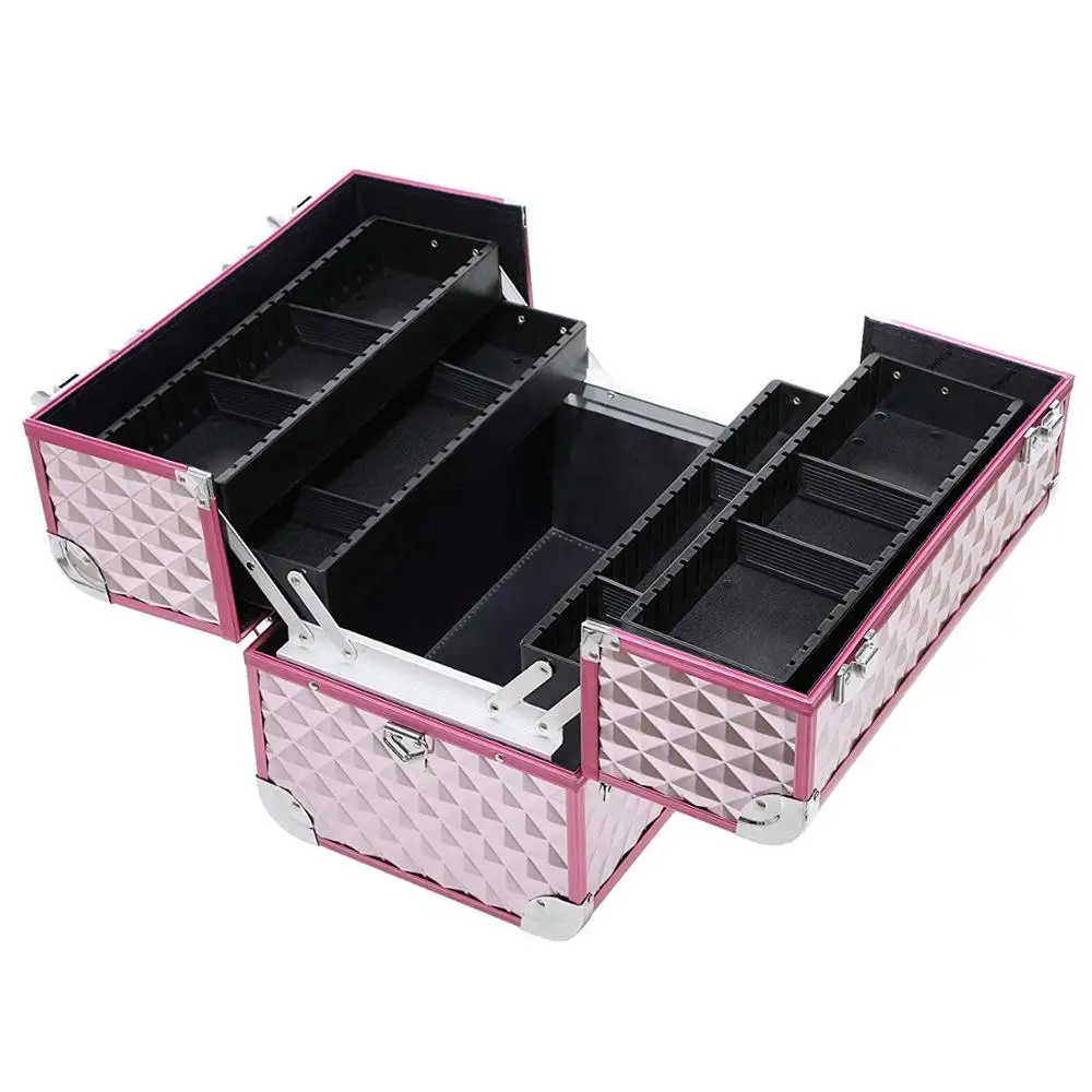 Hard Aluminum Makeup vanity Train Case Expandable Cosmetic Makeup case With Shoulder Strap Portable High Quality