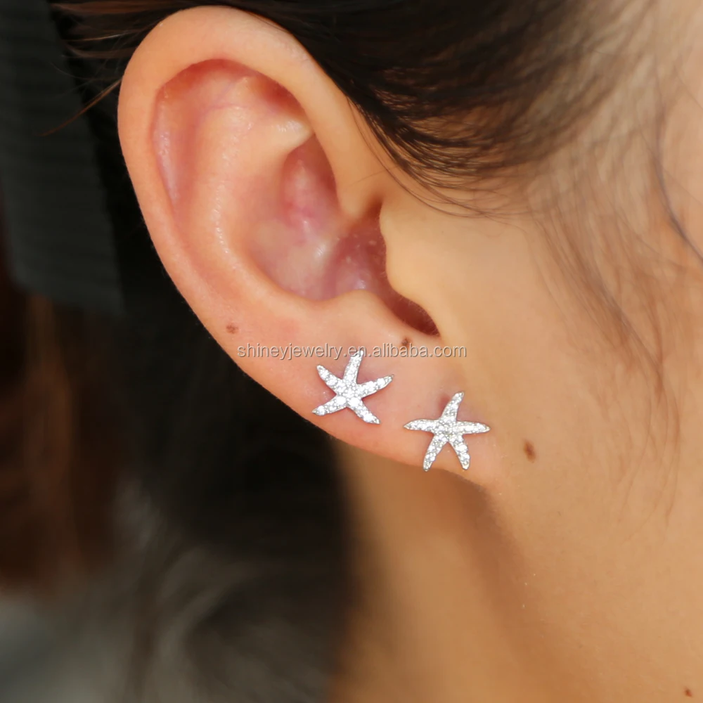 2023 summer beach design 925 sterling silver delicate studs minimal sea star cz silver earring