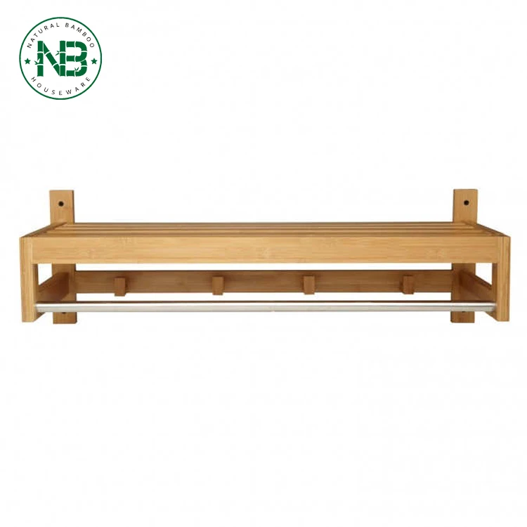 
Bath Towel Rack Bar with Bamboo Shelf 
