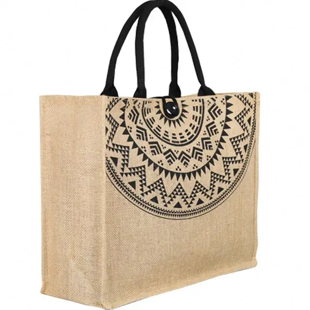 
Natural Handmade Laminated Printed Small Gift Beach Printed Waterproof Jute Ecobags 