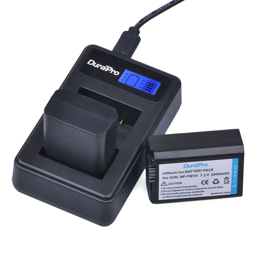 DuraPro NP FW50 NP-FW50 LCD Dual USB Charger for Sony Alpha a5000, A7, NEX-3, NEX-5, NEX-6, NEX-7, NEX-C3, A6000