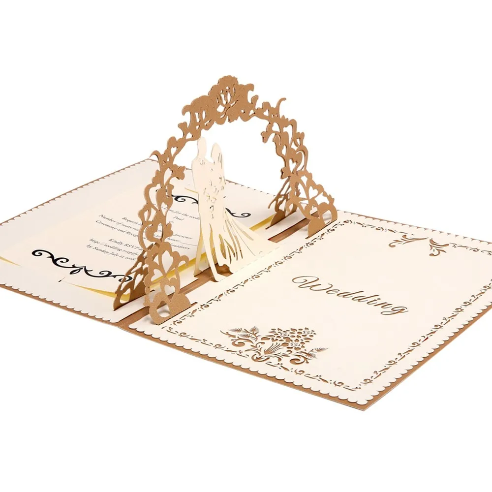 Customise Printing Laser Cut Luxury Handmade 3D Pop up Wedding Invitation Cards
